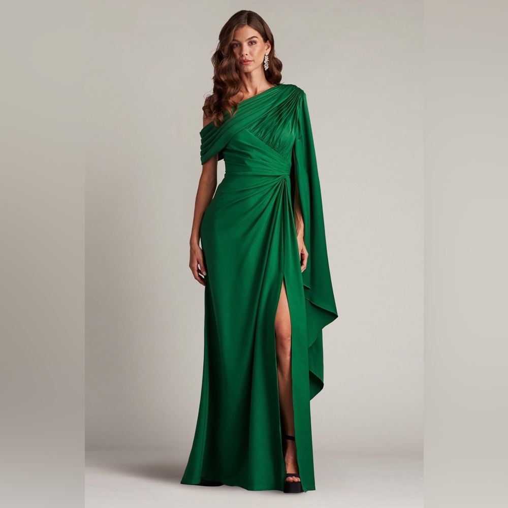 Tadashi Shoji Emerald One-Shoulder Draped Gown